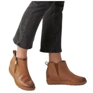 SOREL Evie II Zip Winter Waterproof Bootie Womens 8.5 Leather Ankle Wedge Boots